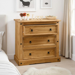 Corona 3 Drawer Chest Distressed Waxed Pine