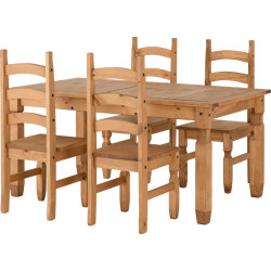 Corona Extending Dining Set with 4 Chairs Distressed Waxed Pine