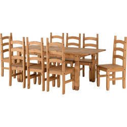 Corona Extending Dining Set with 8 Chairs Distressed Waxed Pine
