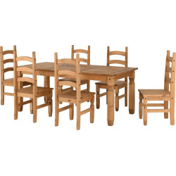 Corona Extending Dining Set with 8 Chairs Distressed Waxed Pine