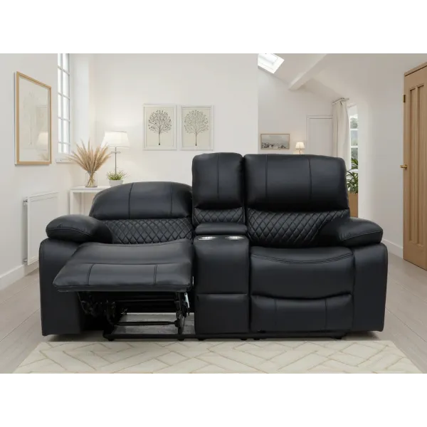Orla Electric Recliner Bonded Leather Sofa Black - Home Divine