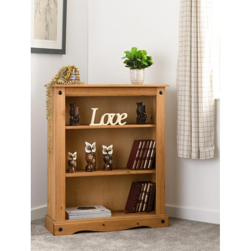 Corona Low Bookcase Distressed Waxed Pine