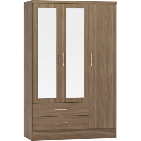 Nevada 3 Door 2 Drawer Mirrored Wardrobe Grey Gloss/Light Oak Effect Veneer