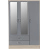 Nevada 3 Door 2 Drawer Mirrored Wardrobe Grey Gloss/Light Oak Effect Veneer