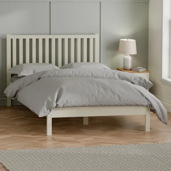Coxmoor Solid Oak Wooden Bed Frame in Ivory Finish | Home Divine