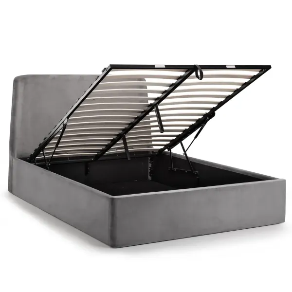 Introducing Frida Storage Ottoman Bed Frame in Grey Velvet Fabric by Home Divine
