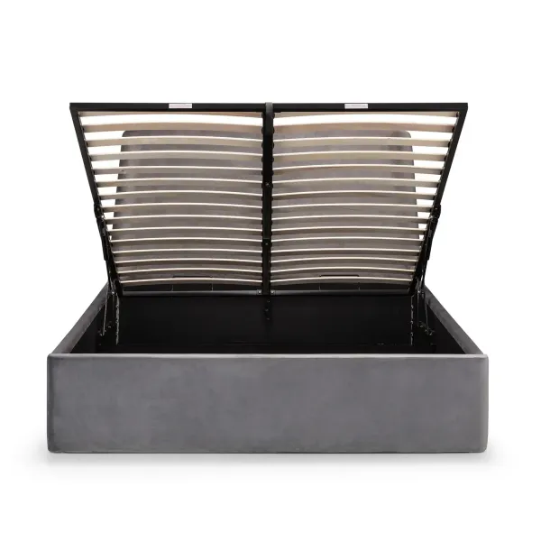 Introducing Frida Storage Ottoman Bed Frame in Grey Velvet Fabric by Home Divine