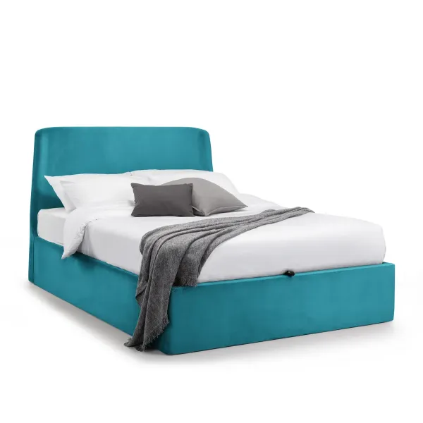 Frida Storage Ottoman Bed Frame in Teal Velvet Fabric | Home Divine