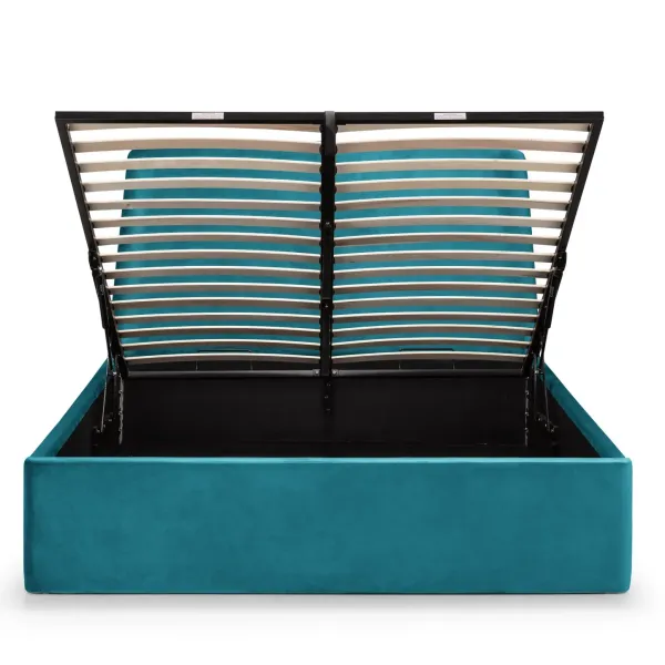 Frida Storage Ottoman Bed Frame in Teal Velvet Fabric | Home Divine