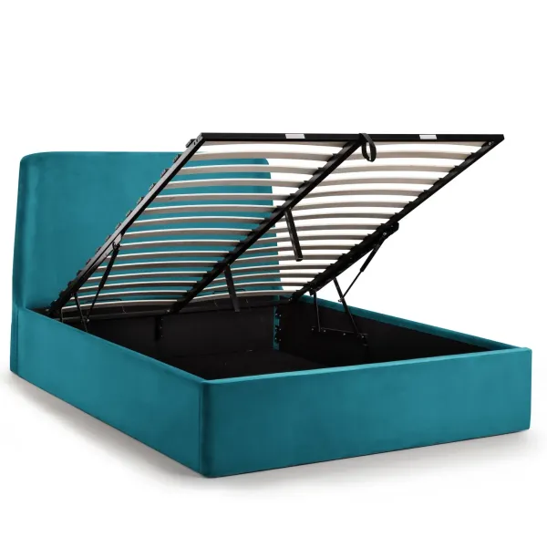 Frida Storage Ottoman Bed Frame in Teal Velvet Fabric | Home Divine