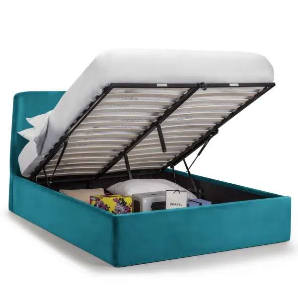 Frida Storage Ottoman Bed Frame in Teal Velvet Fabric | Home Divine