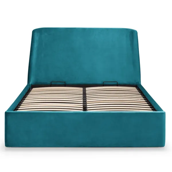 Frida Storage Ottoman Bed Frame in Teal Velvet Fabric | Home Divine