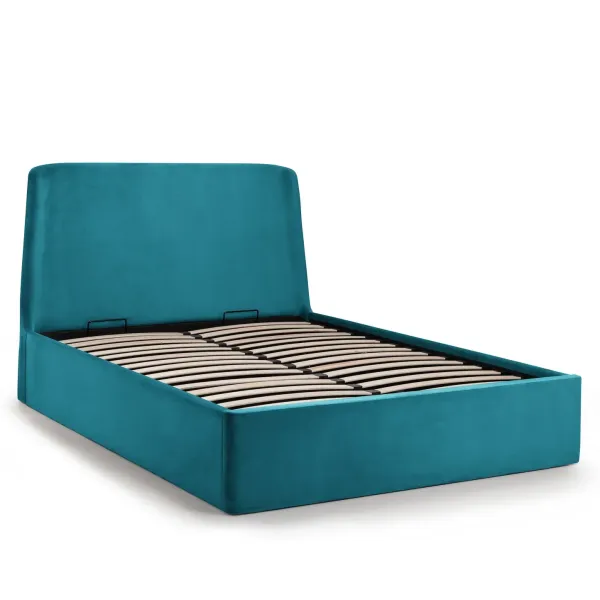 Frida Storage Ottoman Bed Frame in Teal Velvet Fabric | Home Divine