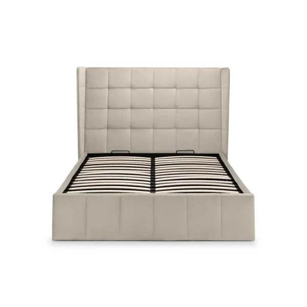 Gatsby Ottoman Storage Fabric Bed Frame in Cream Velvet | Home Divine
