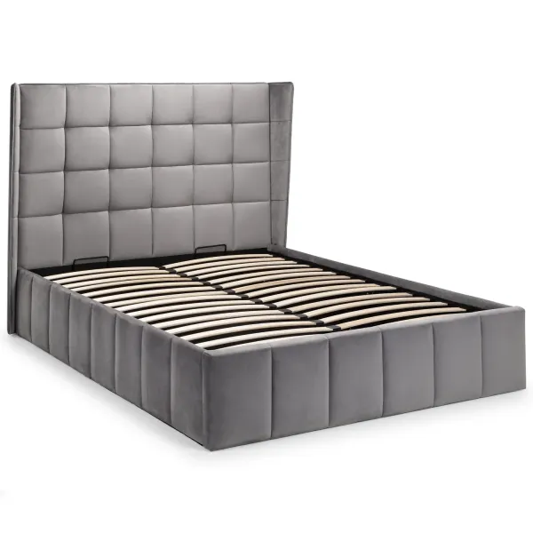 Gatsby Ottoman Storage Fabric Bed Frame in Grey Velvet | Home Divine