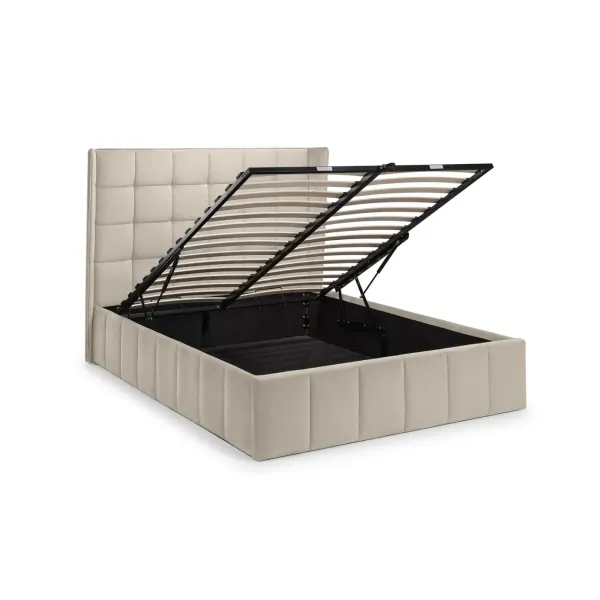 Gatsby Ottoman Storage Fabric Bed Frame in Cream Velvet | Home Divine