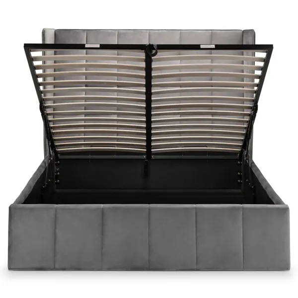 Gatsby Ottoman Storage Fabric Bed Frame in Grey Velvet | Home Divine
