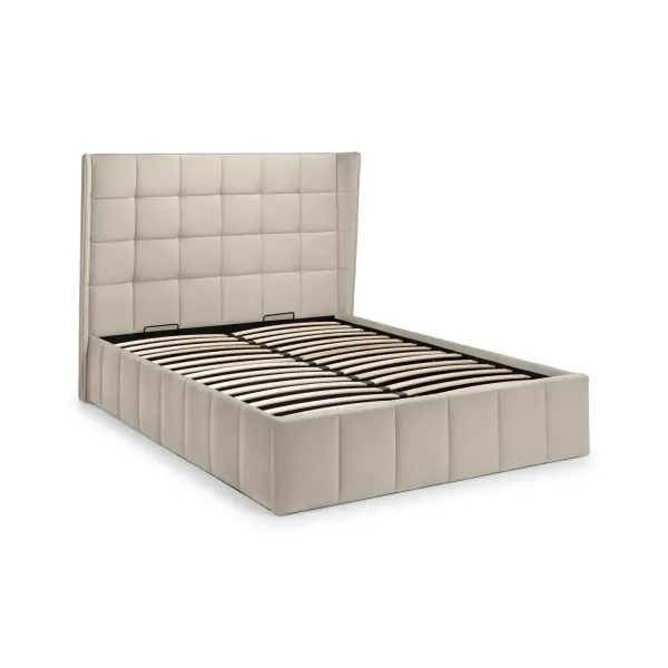 Gatsby Ottoman Storage Fabric Bed Frame in Cream Velvet | Home Divine