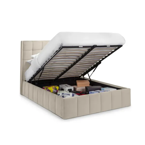 Gatsby Ottoman Storage Fabric Bed Frame in Cream Velvet | Home Divine