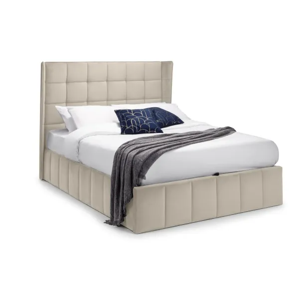 Gatsby Ottoman Storage Fabric Bed Frame in Cream Velvet | Home Divine