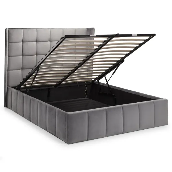 Gatsby Ottoman Storage Fabric Bed Frame in Grey Velvet | Home Divine