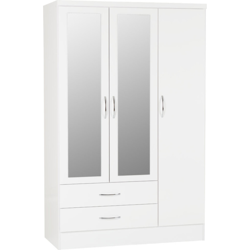 Nevada 3 Door 2 Drawer Mirrored Wardrobe Rustic Oak Effect - Home Divine