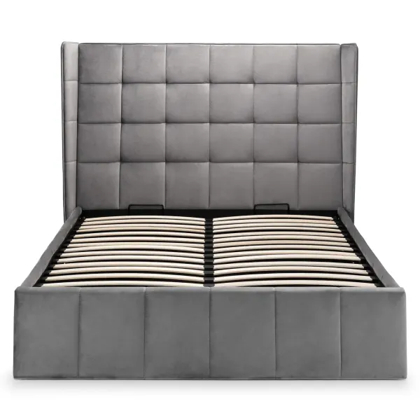 Gatsby Ottoman Storage Fabric Bed Frame in Grey Velvet | Home Divine