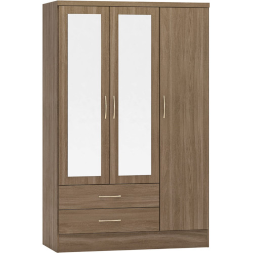 Nevada 3 Door 2 Drawer Mirrored Wardrobe Rustic Oak Effect