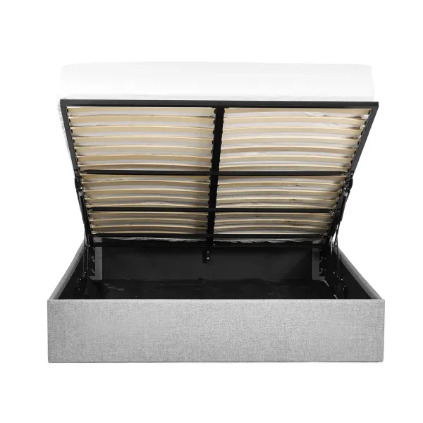 Merida Lift-Up Ottoman Storage Fabric Bed Frame Grey Linen | Home Divine