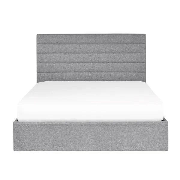 Merida Lift-Up Ottoman Storage Fabric Bed Frame Grey Linen | Home Divine