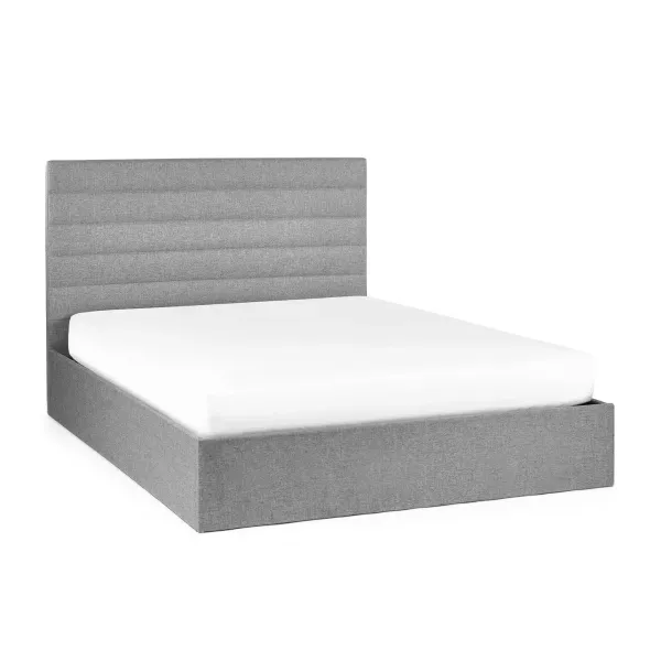 Merida Lift-Up Ottoman Storage Fabric Bed Frame Grey Linen | Home Divine