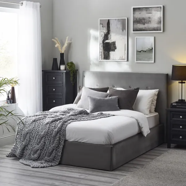 Home Divine - Shoreditch Lift-Up Ottoman Storage Bed in Slate Grey Velvet