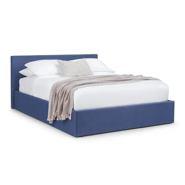Rialto Ottoman Lift-Up Storage Bed in Dark Blue Linen | Home Divine