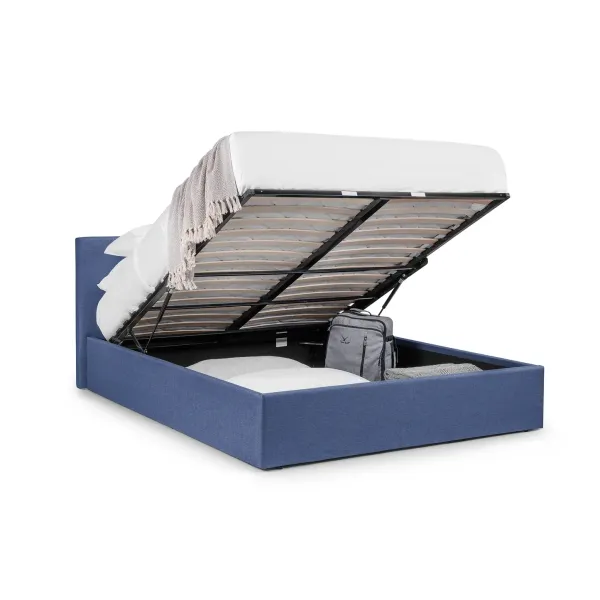 Rialto Ottoman Lift-Up Storage Bed in Dark Blue Linen | Home Divine