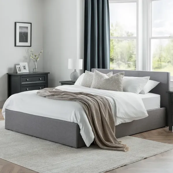 Rialto Ottoman Lift-Up Storage Bed in Light Grey Linen | Home Divine