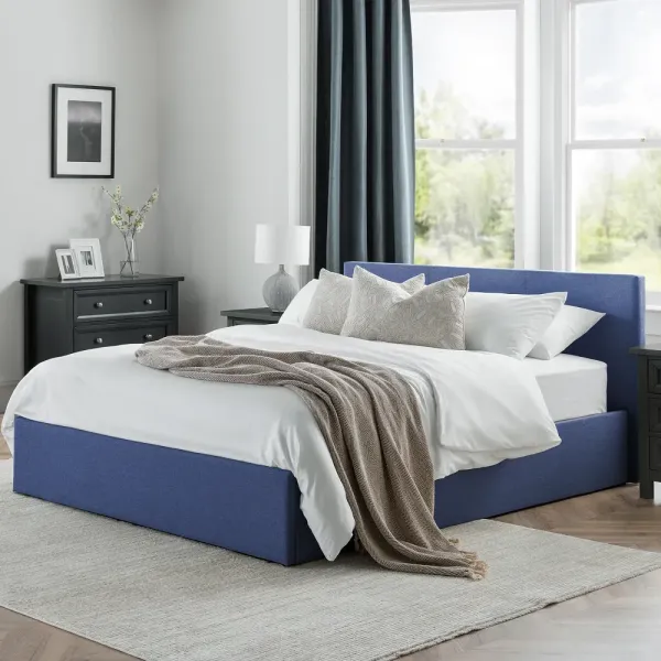 Rialto Ottoman Lift-Up Storage Bed in Dark Blue Linen | Home Divine