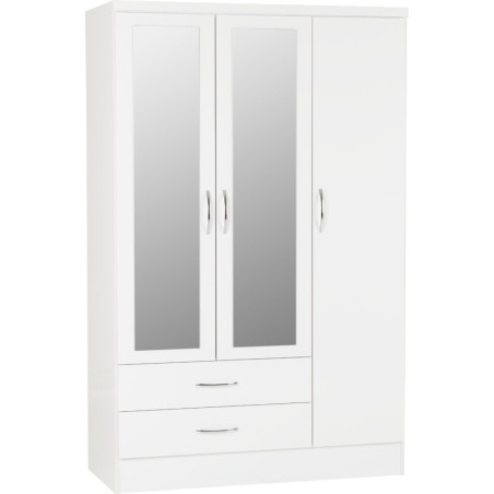 Nevada 3 Door 2 Drawer Mirrored Wardrobe Oyster Gloss/ Light Oak Effect - Home Divine
