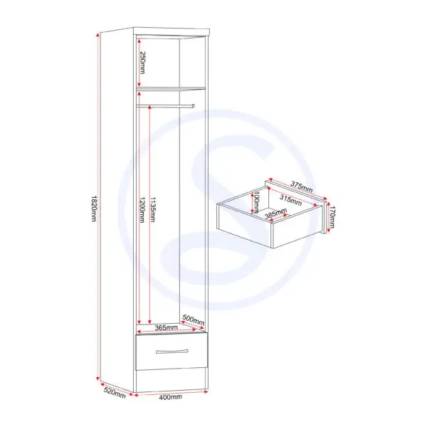 Upgrade Your Bedroom with Home Divine's Nevada 1 Door 1 Drawer Wardrobe