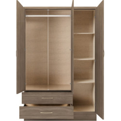 Nevada 3 Door 2 Drawer Mirrored Wardrobe Oyster Gloss/ Light Oak Effect - Home Divine
