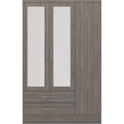 Nevada 3 Door 2 Drawer Mirrored Wardrobe Oyster Gloss/ Light Oak Effect - Home Divine