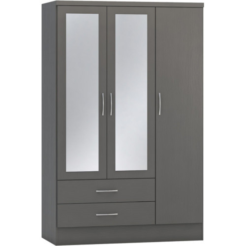 Nevada 3 Door 2 Drawer Mirrored Wardrobe 3D Effect Grey