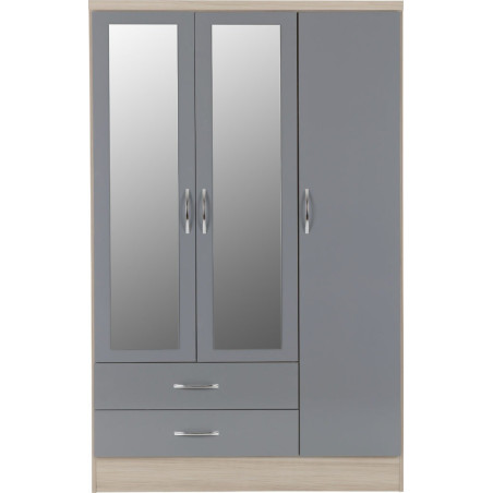Nevada 3 Door 2 Drawer Mirrored Wardrobe 3D Effect Grey - Home Divine