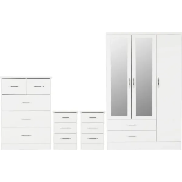 Nevada 3 Door 2 Drawer Mirrored Wardrobe Bedroom Set