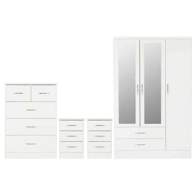 Nevada 3 Door 2 Drawer Mirrored Wardrobe Bedroom Set