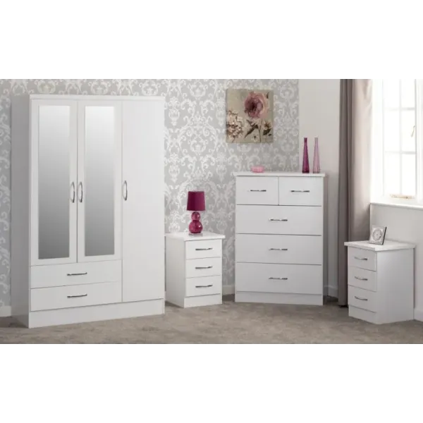 Nevada 3 Door 2 Drawer Mirrored Wardrobe Bedroom Set