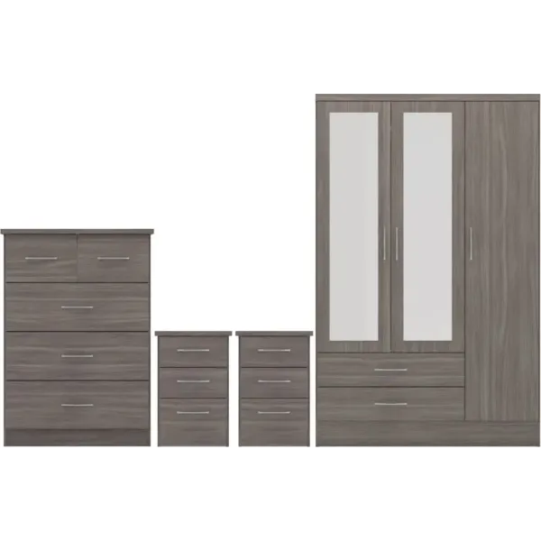 Nevada 3 Door 2 Drawer Mirrored Wardrobe Bedroom Set
