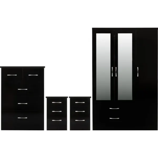 Nevada 3 Door 2 Drawer Mirrored Wardrobe Bedroom Set
