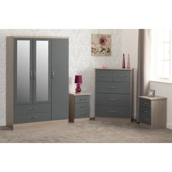 Nevada 3 Door 2 Drawer Mirrored Wardrobe Bedroom Set
