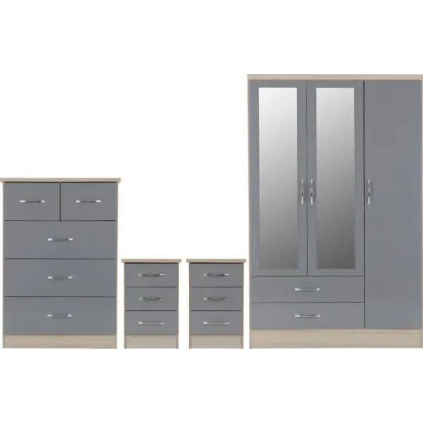 Nevada 3 Door 2 Drawer Mirrored Wardrobe Bedroom Set