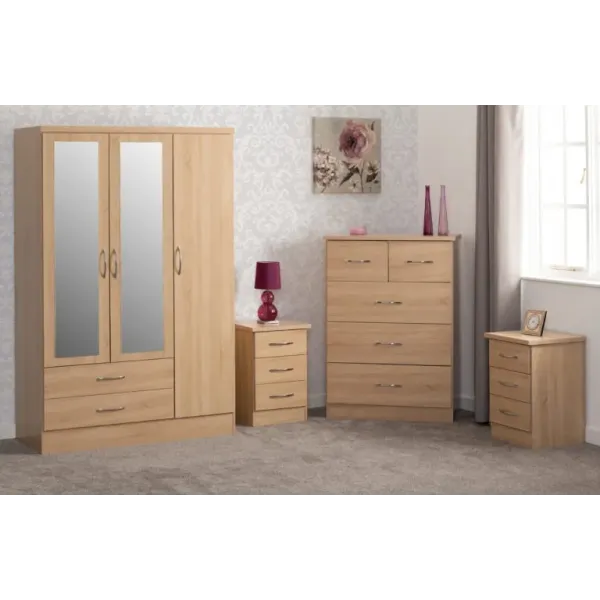 Nevada 3 Door 2 Drawer Mirrored Wardrobe Bedroom Set